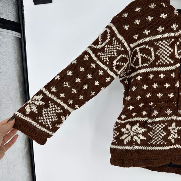 Lakhays Knit Kids Sweater Jacket Handmade Wool Full Zip Fleece Lined L - Picture 6 of 9